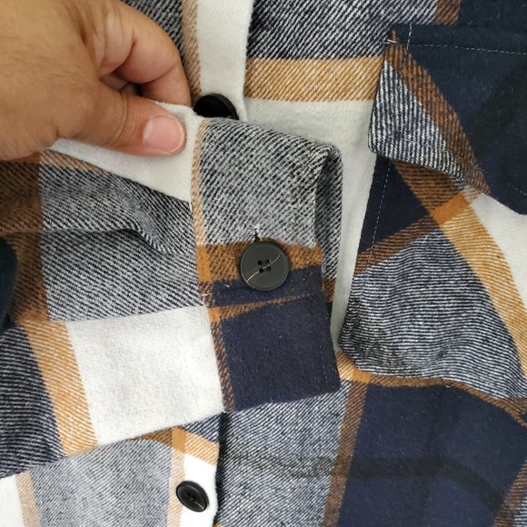 Shein Curve Plaid Flap Pocket Shacket - Picture 9 of 11